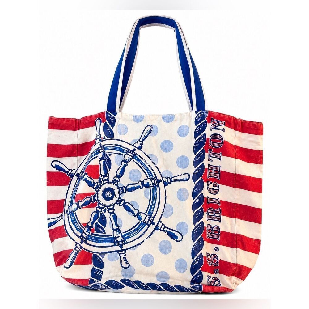Brighton XL Sail Away Nautical Canvas Beach Tote Anchor Stripe Bag